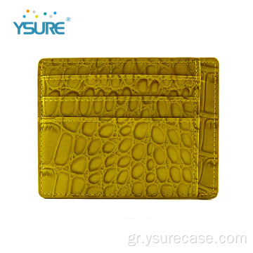 Κίτρινο πορτοφόλι με κροκόδειλο δερμάτινο πορτοφόλι
